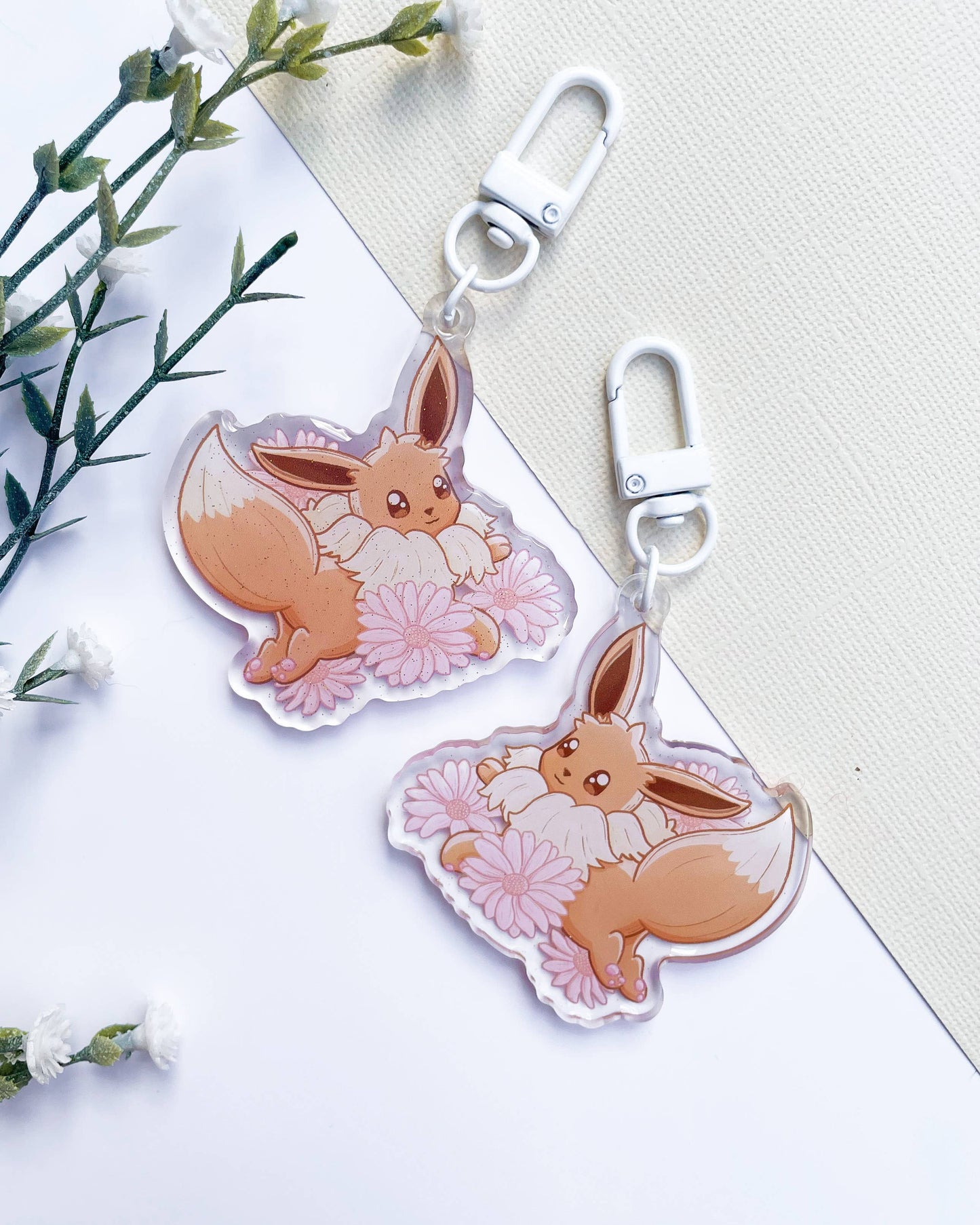 Eevee Acrylic Charm | Pokemon Floral Keychain Sarah May Arts