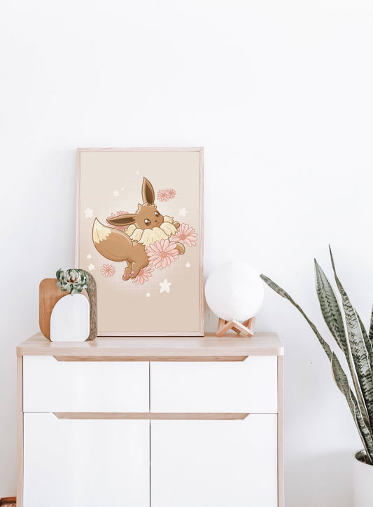 Eevee Print | Fine Line Pokemon Eeveelution Floral Art Sarah May Arts