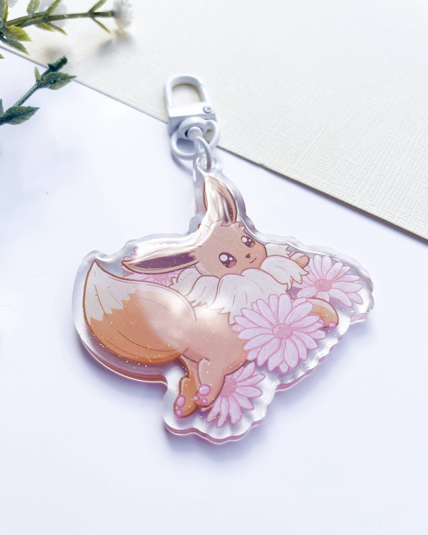 Eevee Acrylic Charm | Pokemon Floral Keychain Sarah May Arts