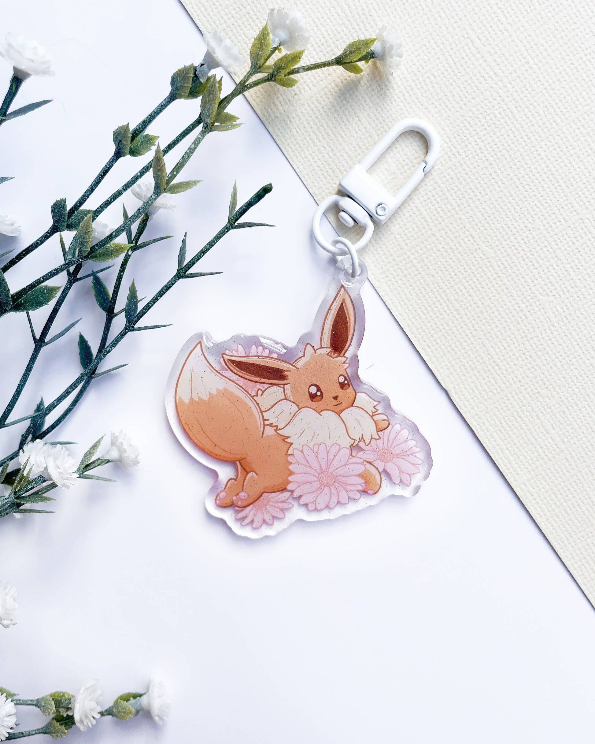 Eevee Acrylic Charm | Pokemon Floral Keychain Sarah May Arts