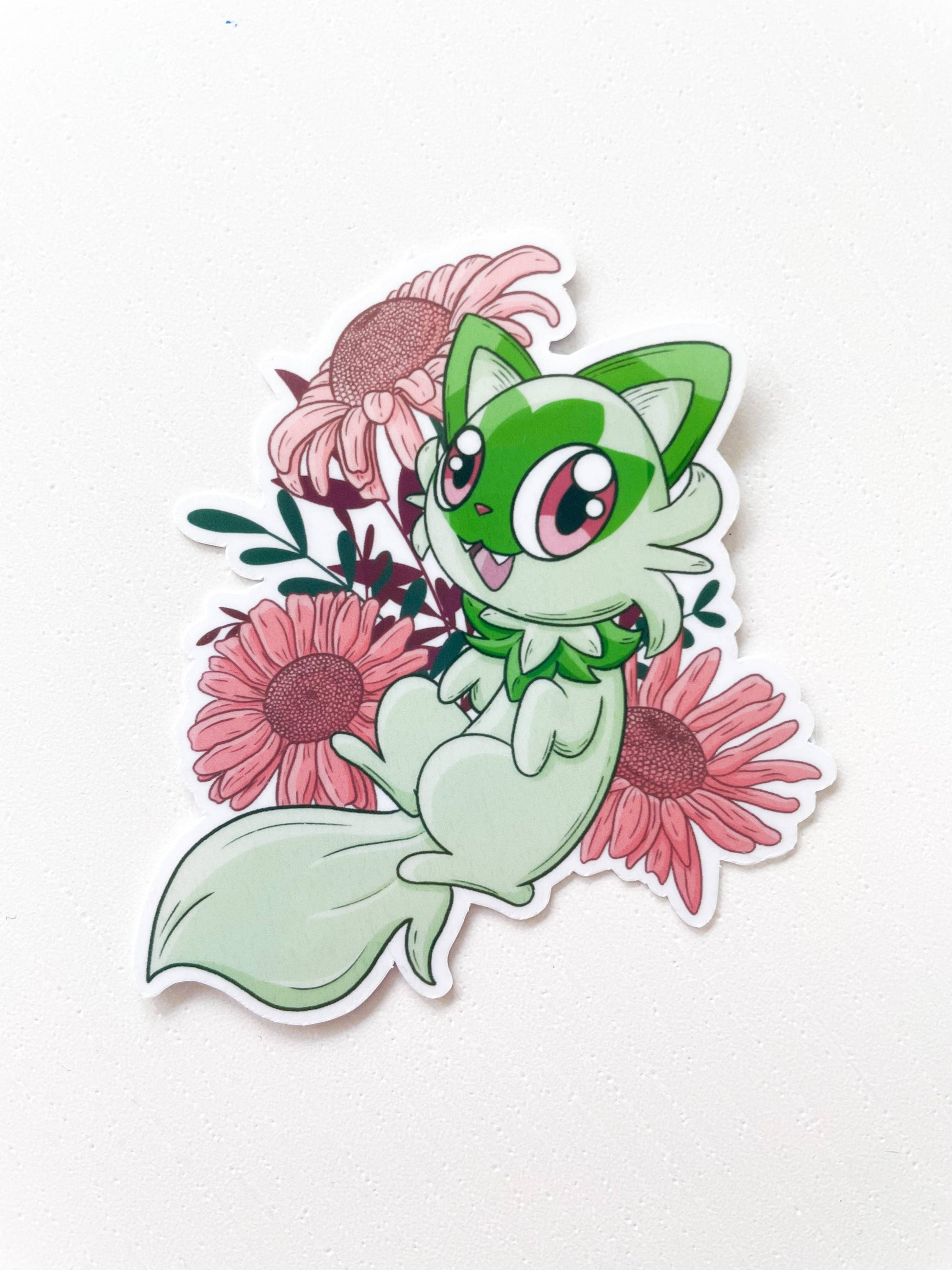 Sprigatito Die Cut Sticker - 2.4in Pokemon Floral Sticker Sarah May Arts