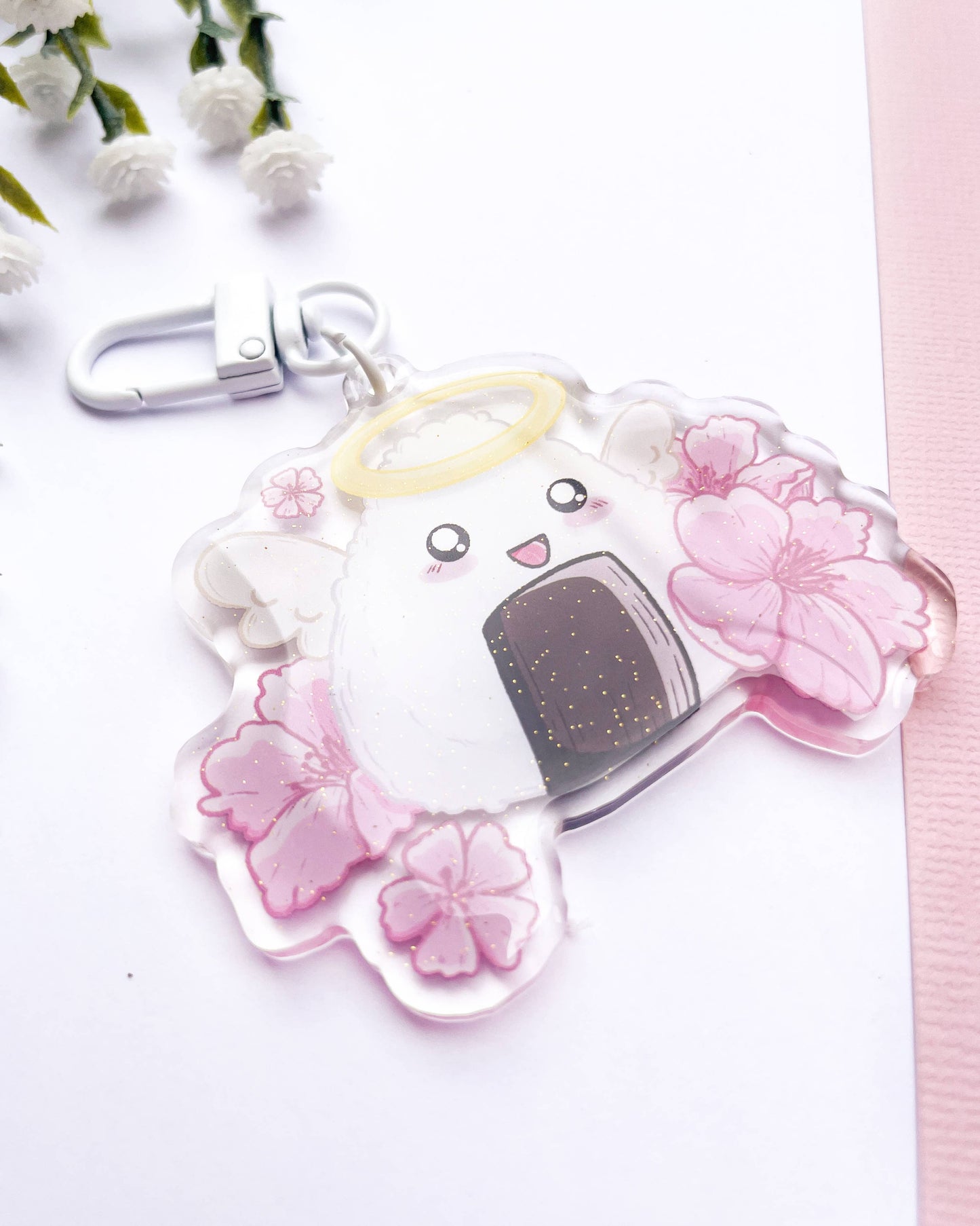 Onigiri Acrylic Charm | Japanese Food Floral Keychain Sarah May Arts