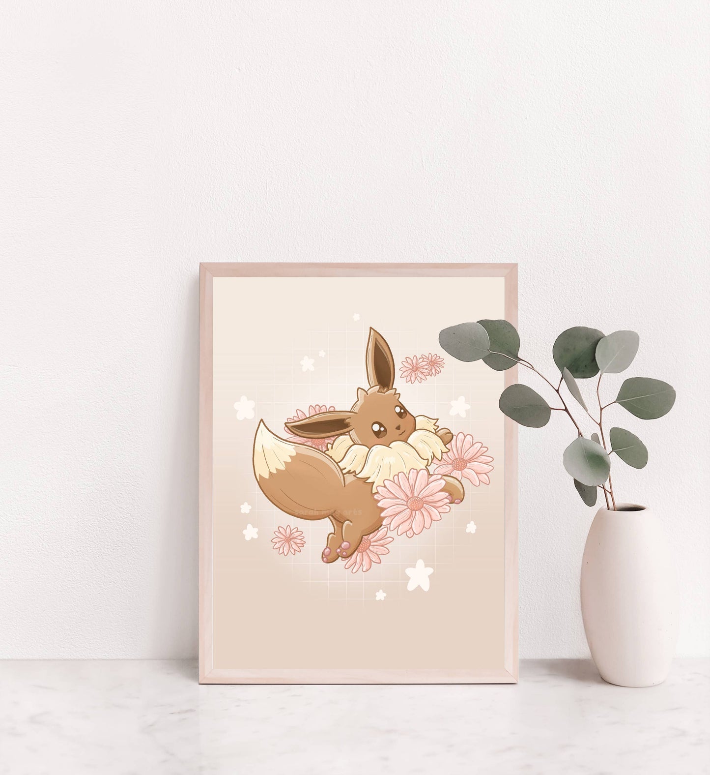 Eevee Print | Fine Line Pokemon Eeveelution Floral Art Sarah May Arts