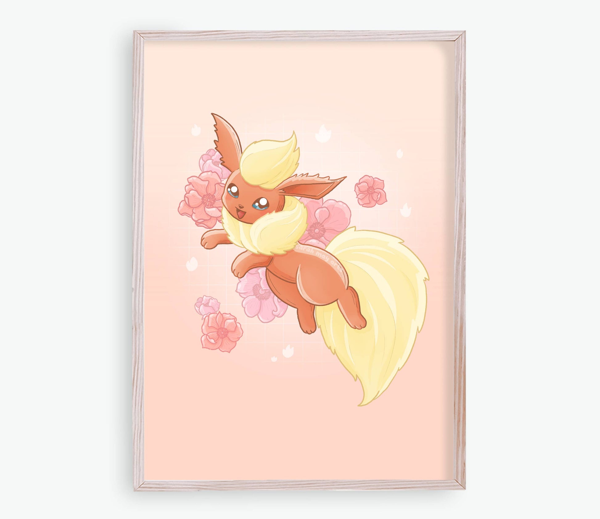 Flareon Print | Fine Line Pokemon Eeveelution Floral Art Sarah May Arts