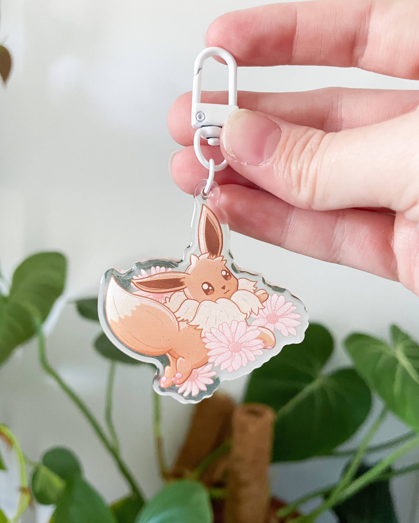 Eevee Acrylic Charm | Pokemon Floral Keychain Sarah May Arts