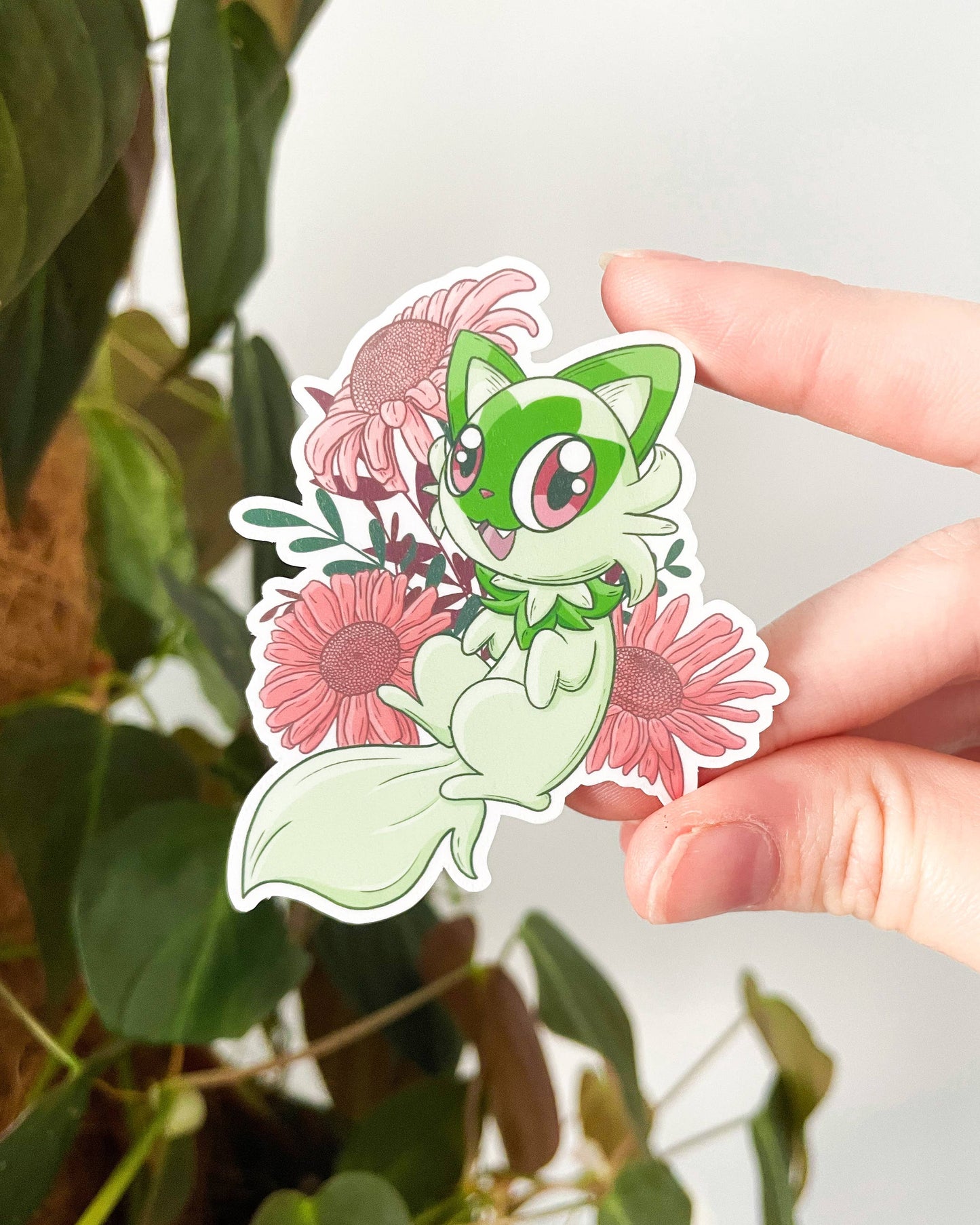 Sprigatito Die Cut Sticker - 2.4in Pokemon Floral Sticker Sarah May Arts