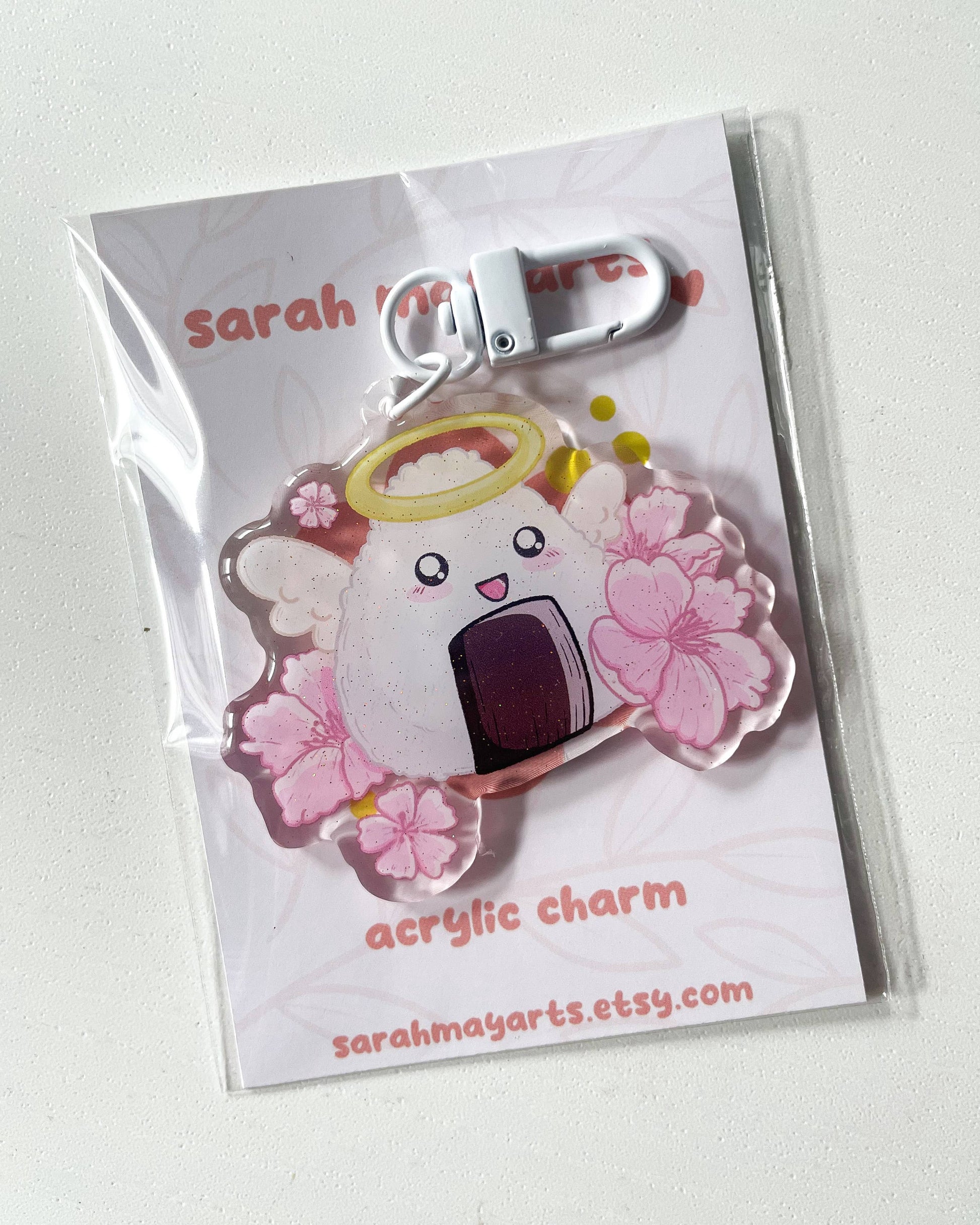 Onigiri Acrylic Charm | Japanese Food Floral Keychain Sarah May Arts