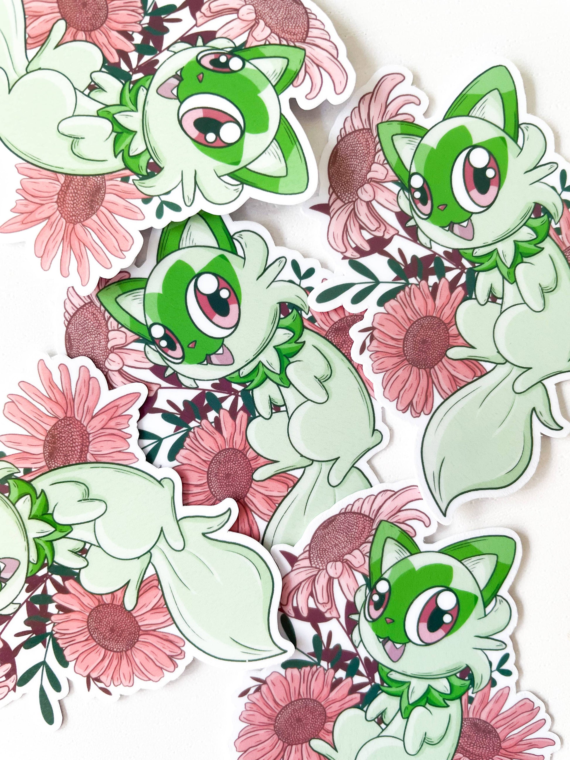 Sprigatito Die Cut Sticker - 2.4in Pokemon Floral Sticker Sarah May Arts