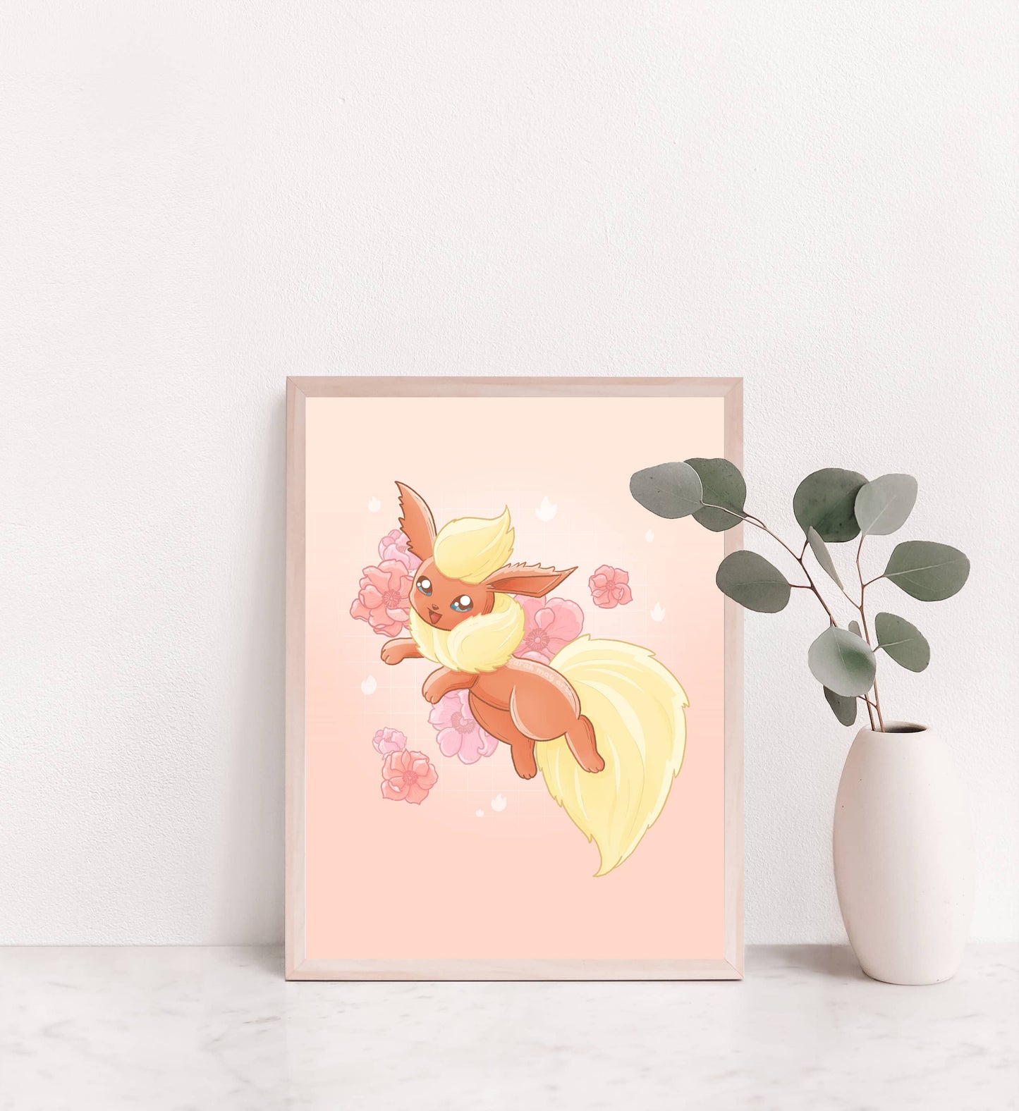 Flareon Print | Fine Line Pokemon Eeveelution Floral Art Sarah May Arts