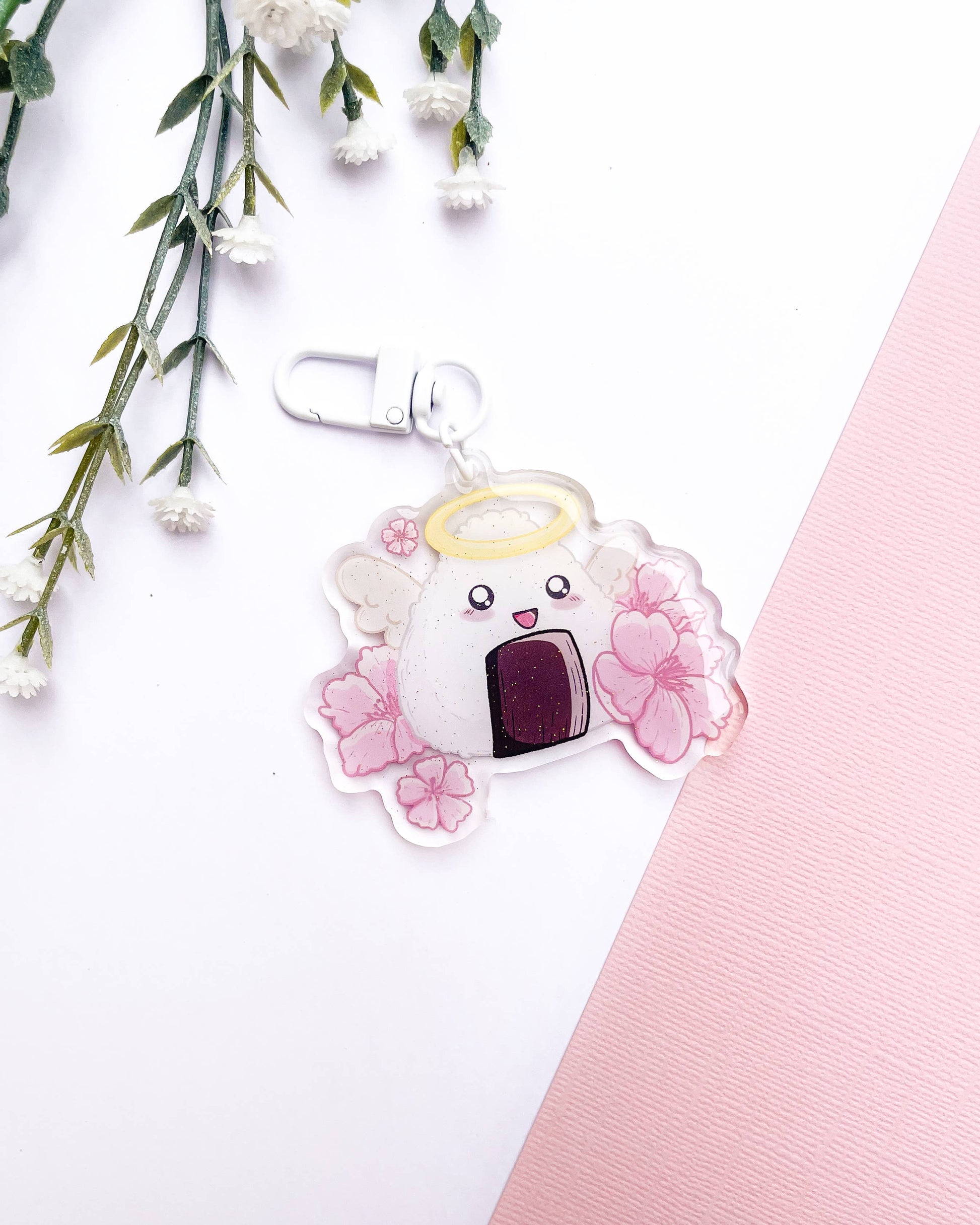 Onigiri Acrylic Charm | Japanese Food Floral Keychain Sarah May Arts