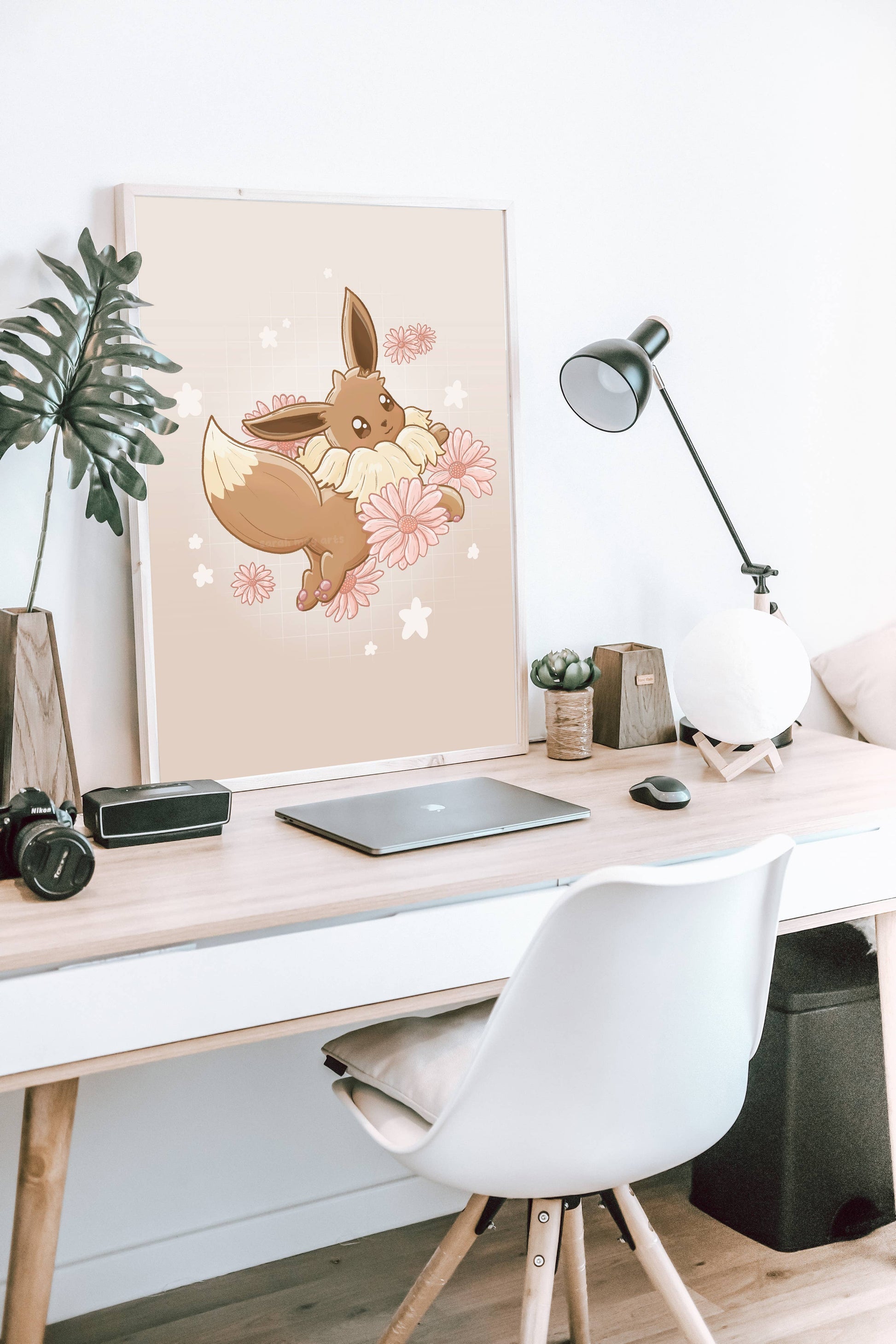 Eevee Print | Fine Line Pokemon Eeveelution Floral Art Sarah May Arts