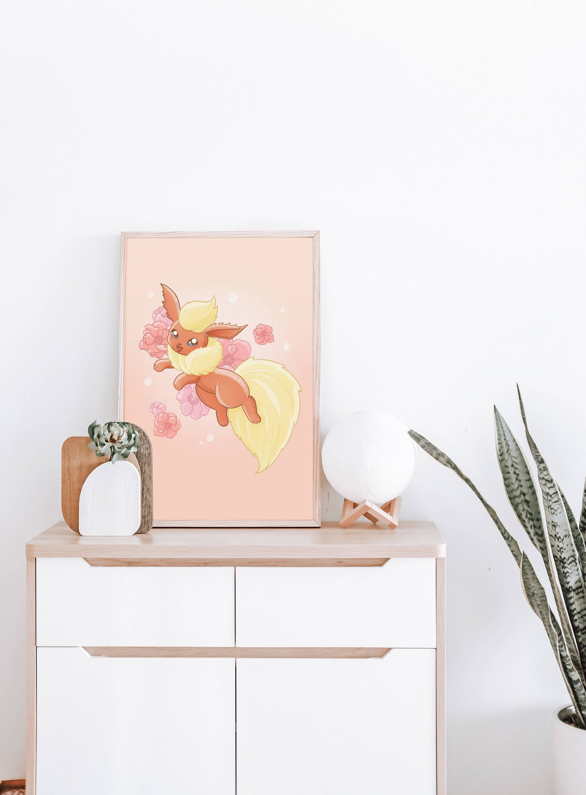 Flareon Print | Fine Line Pokemon Eeveelution Floral Art Sarah May Arts