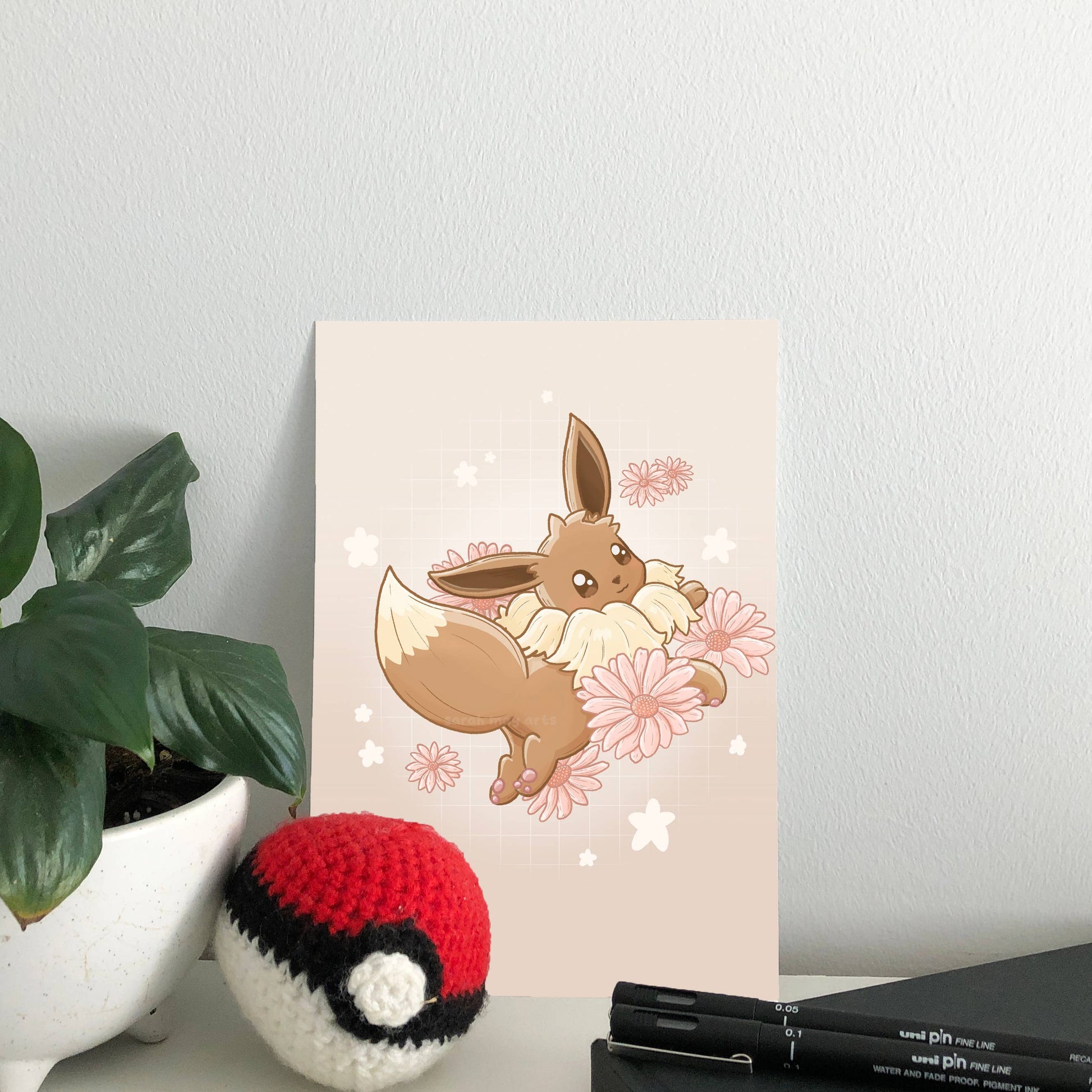 Eevee Print | Fine Line Pokemon Eeveelution Floral Art Sarah May Arts